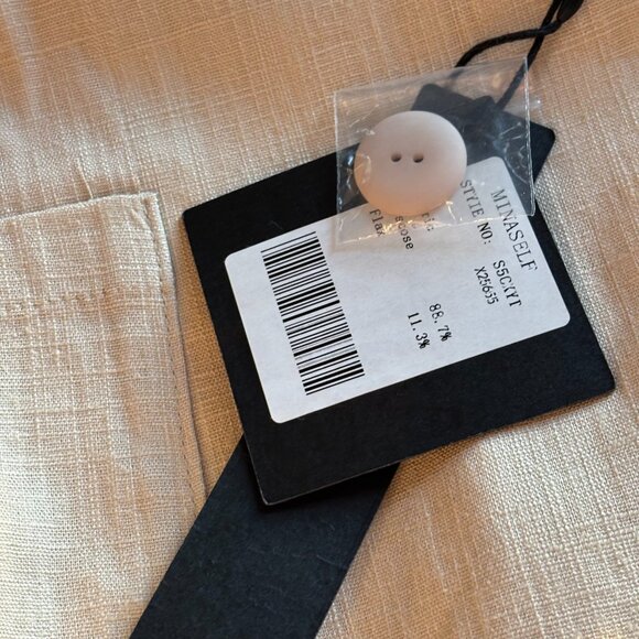 Mina Self Flax Linen Blend Blazer Beige Business Casual L Ruched Sleeve 18995 - Picture 10 of 12